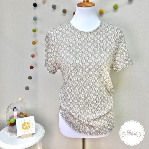 Clio Neutral Textured Career Top in Tan/Sand/Beige Color - Petite Medium - Picture 1 of 15